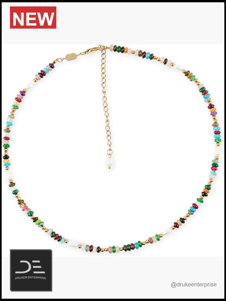 Non Tarnish Beaded Necklace Waterproof 18k Real Gold Pvd Plated Gemstone Pearl